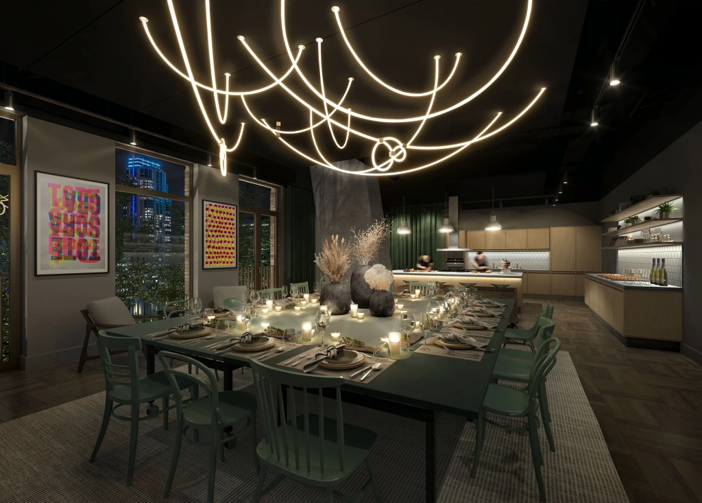 Low lit dining area