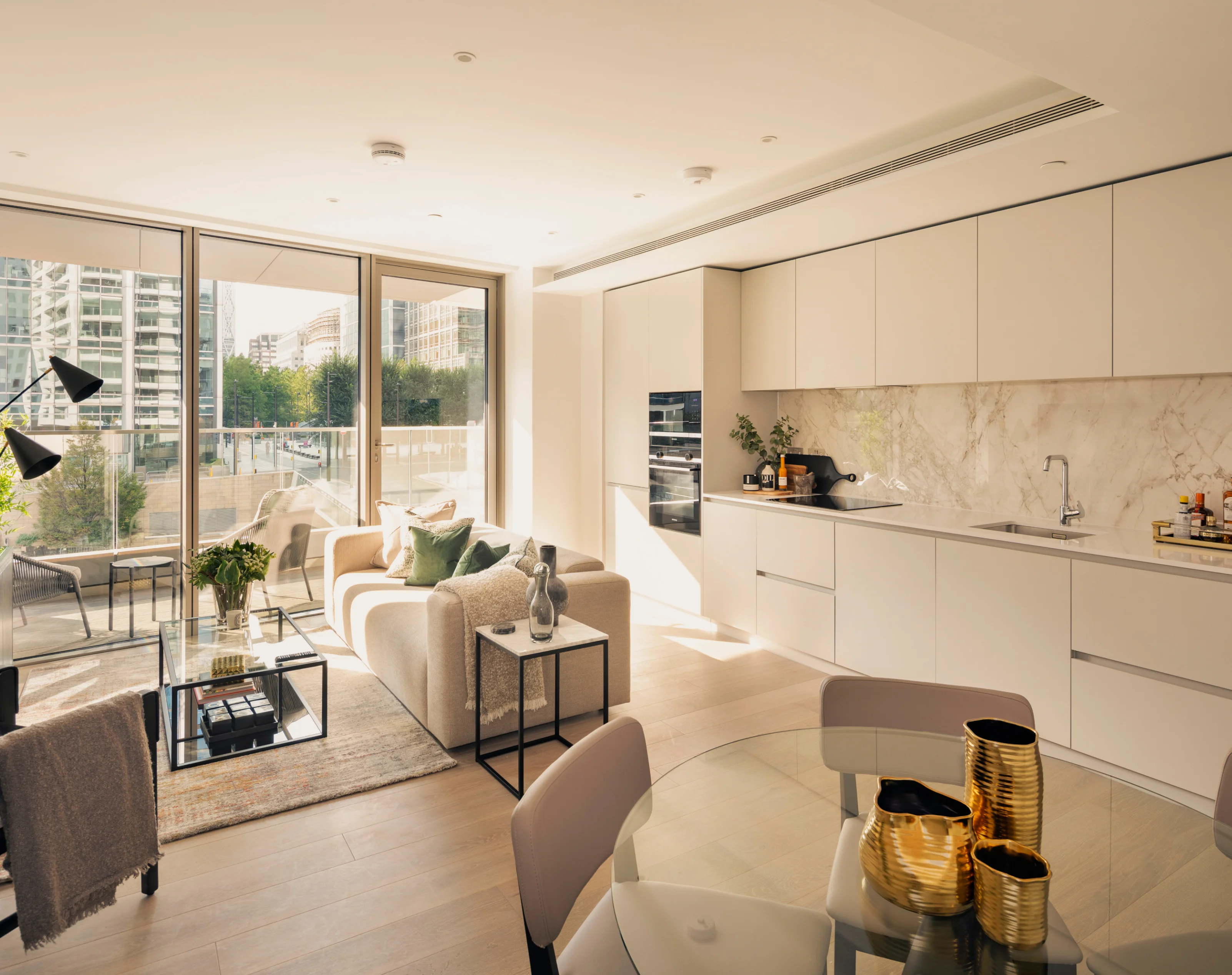 spacious living room with big windows in 8 water street