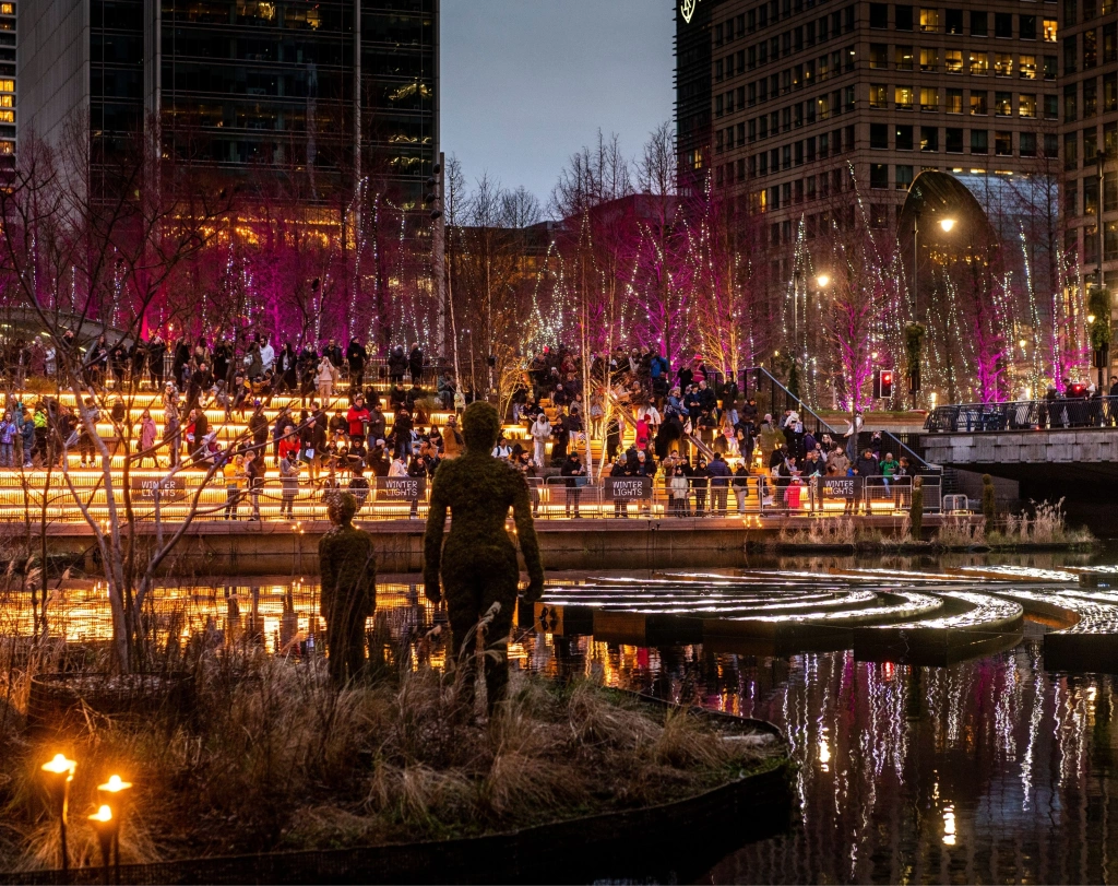 view of Eden Dock with lights